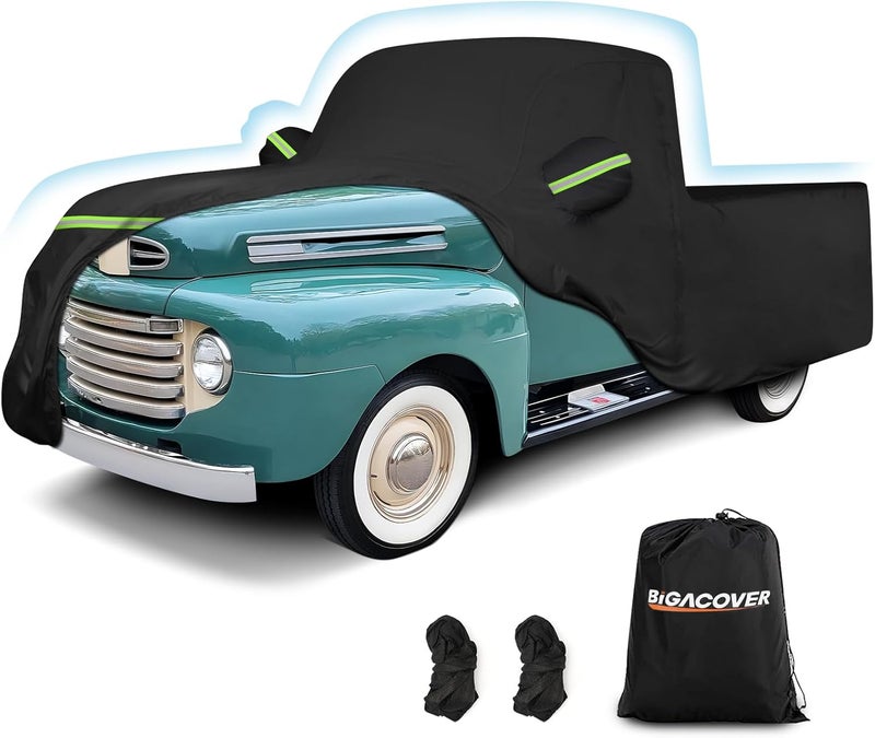 BIGACOVER Car Cover for Ford F100 Truck Cover, 420D Oxford Waterproof All Weather Heavy Duty Protection with Zipper Windproof for 1948-1983 Ford F100 1984-1986 F150 Short Bed Regular Cab 6.75' - Image 1